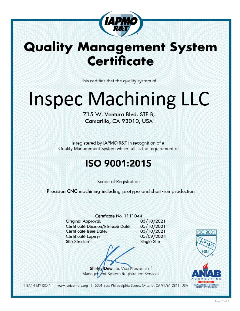 ISO 9001 certified machining
